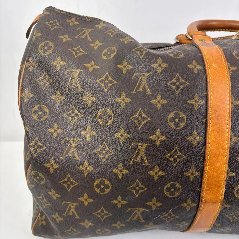 Louis Vuitton Keepall 60 Monogram Canvas Duffle Bag Brown Vintage FH1920